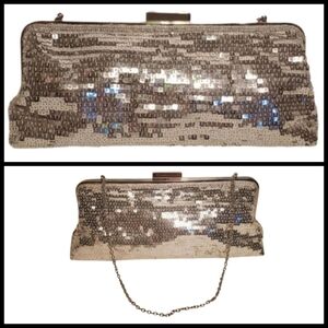 BCBGMaxAzria Silver Metallic Sequin Evening Bag